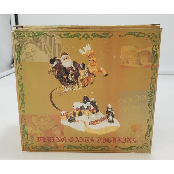 VTG Cracker Barrel Resin Santa & Sleigh with Flying Reindeer Bouncing Statue IOB - Picture 1 of 8